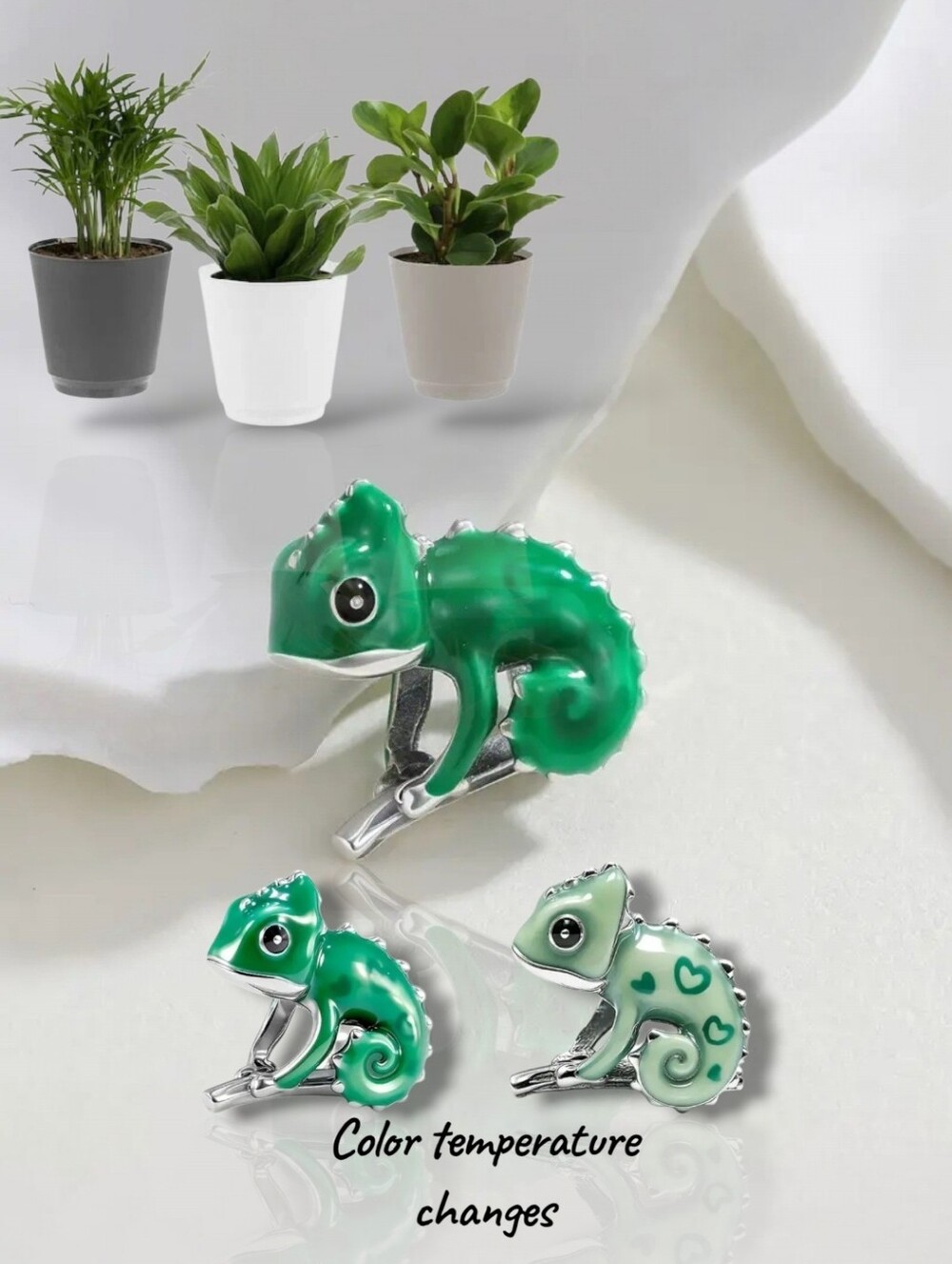 PANDORA-like 925 Silver-Plated Green Enamel Color-Changing Chameleon Charm